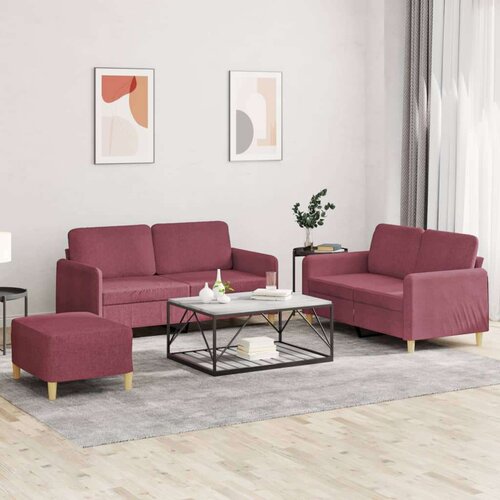  3-dijelni set sofa s jastucima crvena boja vina od tkanine Cijene