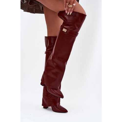 Boto Insulated Boots with Turned Over Shaft Over the Knee Block Heel Bordeaux Serelle Cene
