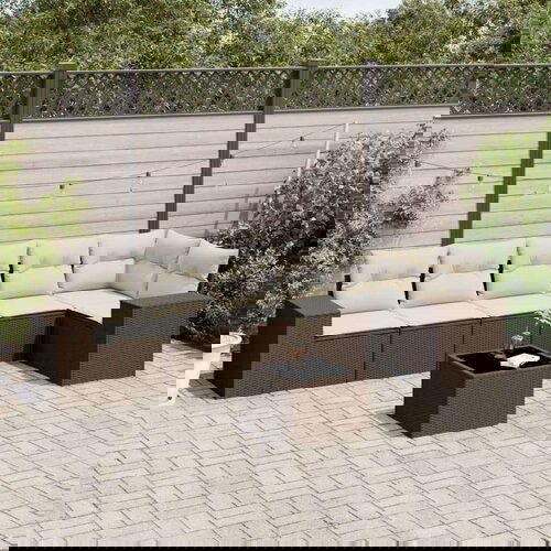 VidaXL 7-dijelni set vrtnih sofa od poliratana s jastucima smeđi Slike