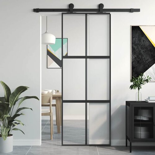  Klizna vrata crna 76x205 cm od kaljenog stakla i aluminija Slike