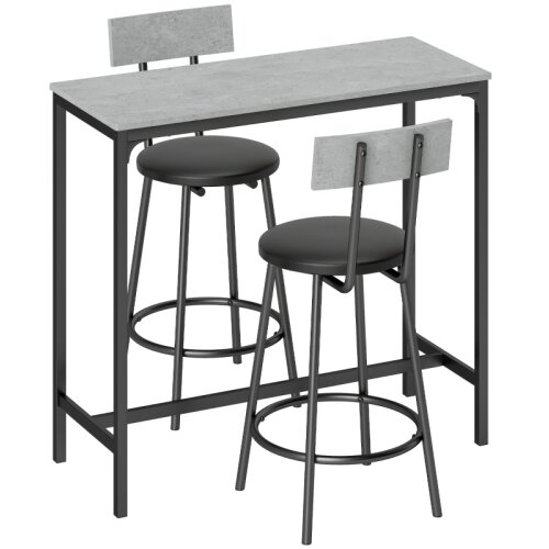 Nesta Barski set z mizo in 2 oblazinjenima stoloma, opora za noge, siv, za jedilnico in majhne prostore, (5000493618) Cene
