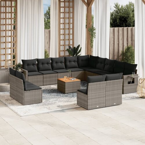 vidaXL 14-dijelni set vrtnih sofa od poliratana s jastucima sivi Cijene