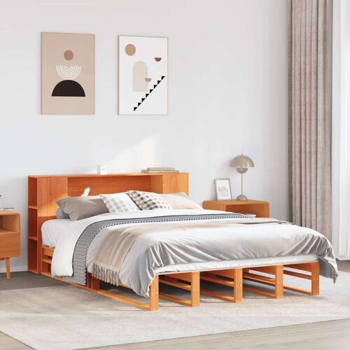 VidaXL Krevet s regalom za knjige bez madraca 150x200 cm masivno drvo Slike