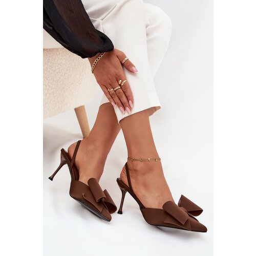 Boto High heels with open heels and bow Brown Eklevia Cijene