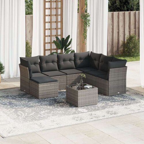 VidaXL 8-dijelni set vrtnih sofa od poliratana s jastucima sivi Slike