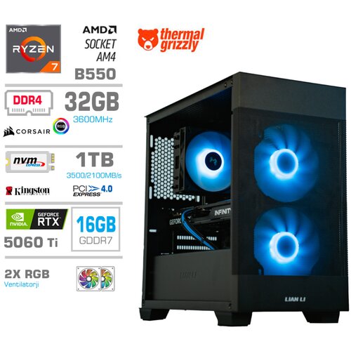 MEGA Računalnik MT S7X R7-5700X/RTX5060Ti-16GB/32GB/1TB-4.0/750W/Brez OS/črna RGB + Estetski napajalni kabli [Svetlo modra / Črna], (22097705) Cene