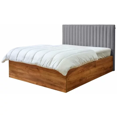 Bobochic Paris Sivi/u prirodnoj boji bračni krevet s prostorom za odlaganje s podnicom 140x190 cm Cara –