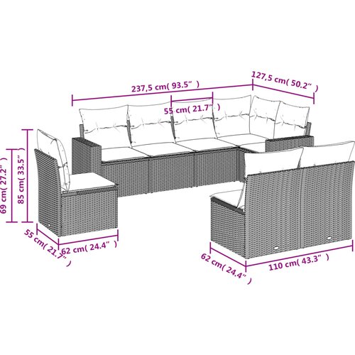  8-dijelni set vrtnih sofa od poliratana s jastucima bež Slike