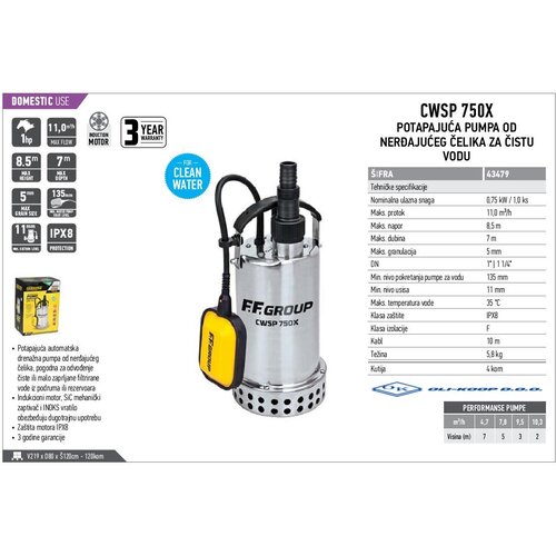 FF GROUP INDUSTRIAL TOOLS FF EA POTOP.PUMPA CWSP 750X Slike