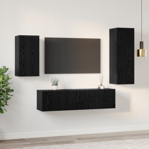 VidaXL Set TV kabineta s policom s pohranom s vratima 4 pcs Crni hrast 30.5 x 30 x 90 cm Slike