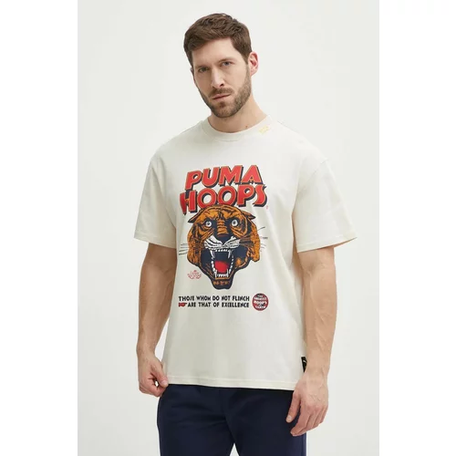 Puma Bombažna kratka majica moška, bež barva, 624737