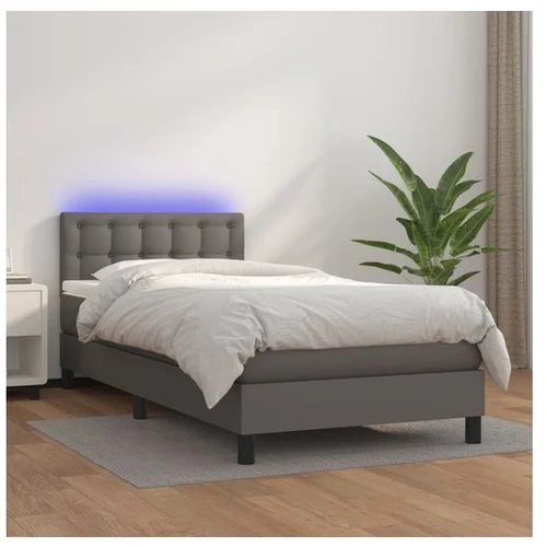 vidaXL Krevet box spring s madracem LED sivi 90x190 cm od umjetne kože