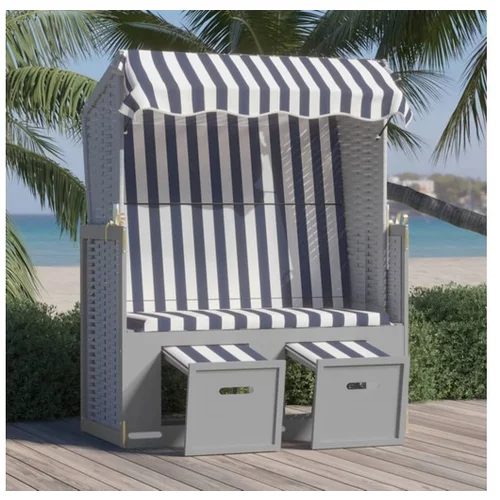  stol za na plažo s streho poli ratan in trles moder in bel