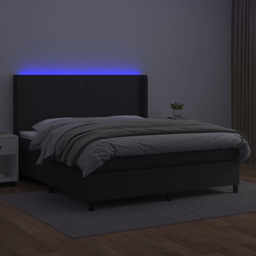  Krevet box spring s madracem LED crni 160x200cm od umjetne kože Slike