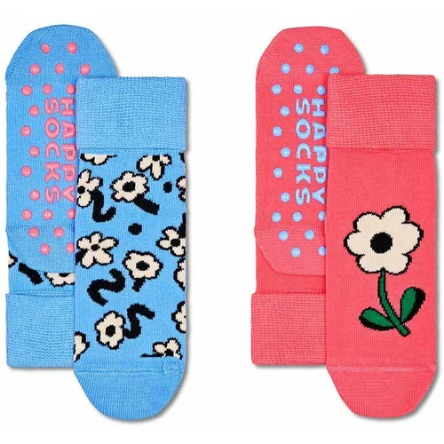 Happy Socks Otroške nogavice Kids Flower Anti-Slip Socks 2-pack roza barva