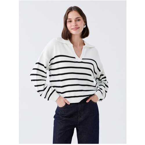 LC Waikiki Women's Polo Neck Striped Long Sleeve Knitwear Sweater Slike