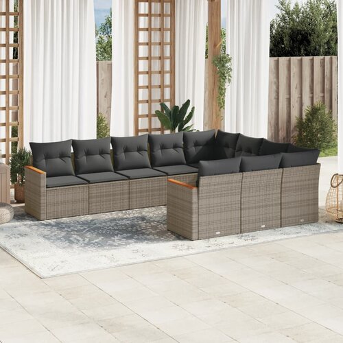 vidaXL 10-dijelni set vrtnih sofa od poliratana s jastucima sivi Cijene