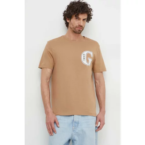 Gant Bombažna kratka majica moški, rjava barva
