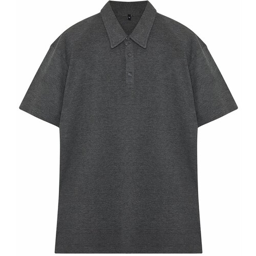 Trendyol Plus Size Anthracite Regular/Normal Cut Textured Polo Collar T-shirt Slike