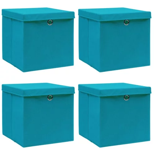  Škatle za shranjevanje s pokrovi 4 kosi modre 32x32x32 cm blago