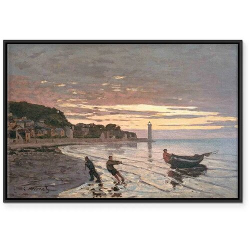  Slika - Claude Monet &amp;ndash; Hauling a Boat Ashore Honfleur 120x80 U crnom drvenom okviru Slike