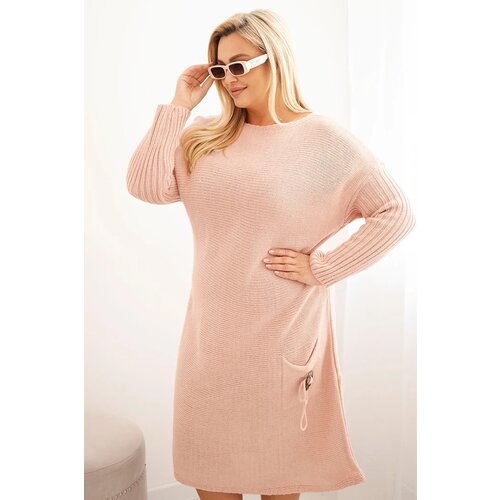 Kesi Włoski Women&amp;#039;s Plus Size Oversized Sweater Dress with Mohair and Pocket powder pink Slike