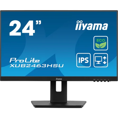 Iiyama ProLite monitor ECO XUB2463HSU-B1 24 IPS, nastavljiv po višini, Full HD, črn, ultra tanek okvir, HDMI, Display Port, USB Hub z energijskim raz