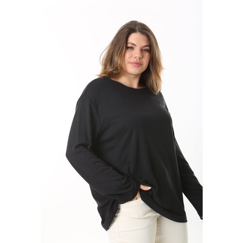 Şans women's plus size black crew neck long sleeve blouse Cene