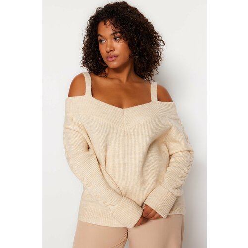 Trendyol Curve Plus Size Sweater - Beige - Relaxed fit Slike