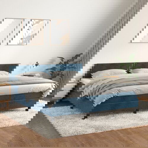 The Living Store Box spring postelja z vzmetnico temno modra 180x200 cm žamet - Box Spring Postelja, (21489558) Cene