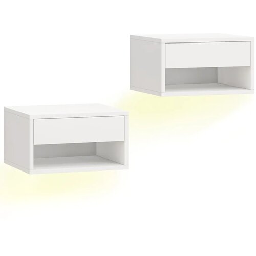  Set od 2 noćna ormarića s RGB LED rasvjetom plutajući noćni ormarić s ladicom i otvorenim pretincem bijela Slike