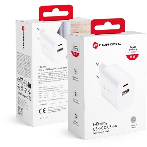 forcell kućni punjač (adapter)  f-energy TFK-TC35W type c + usb a pd qc 4.0 3A 35W beli Cene