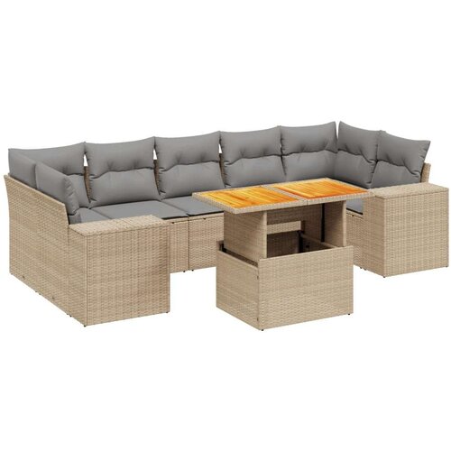 VidaXL 8-dijelni set vrtnih sofa od poliratana s jastucima bež Slike