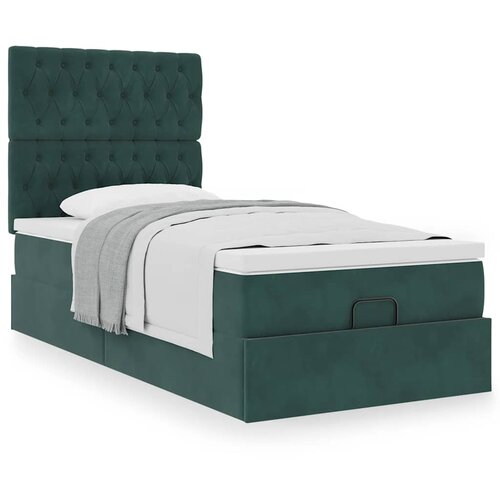 vidaXL Otomanski posteljni okvir z vzmetnicami zelen 90x200cm žamet Cene