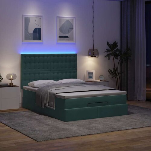  Otomanska postelja z vzmetnicami &amp;amp; LEDs temno zelena 140x200cm, (22011645) Slike