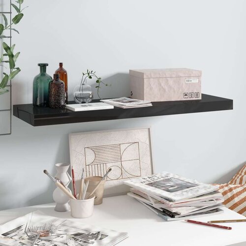 vidaXL plutajuća zidna polica visoki sjaj crna 80 x 23,5 x 3,8 cm MDF Cene