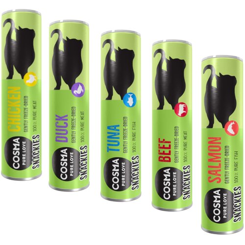 Mije&amp;scaron;ano probno pakiranje: Cosma grickalice - 116 g, 5 vrsta (piletina, tuna, pačetina, losos i govedina) Slike