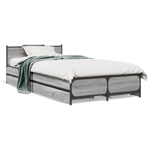 Maison Chic Posteljni okvir - Enojna postelja - Postelja za odrasle s predali siva sonoma 75x190 cm inženirski les, (21696715) Slike