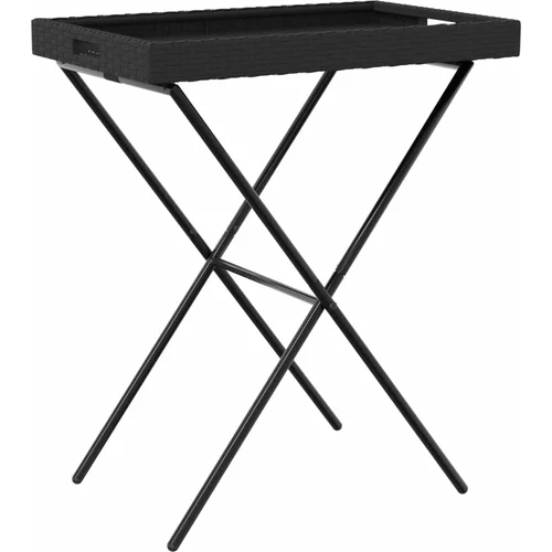 vidaXL Zložljiva miza s pladnjem črna 65x40x75 cm poli ratan, (21047546)