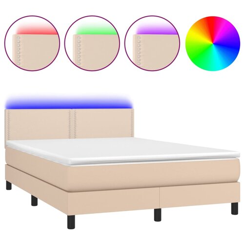 VidaXL Box spring postelja z vzmetnico LED kapučino 140x190 cm, (20896416) Slike