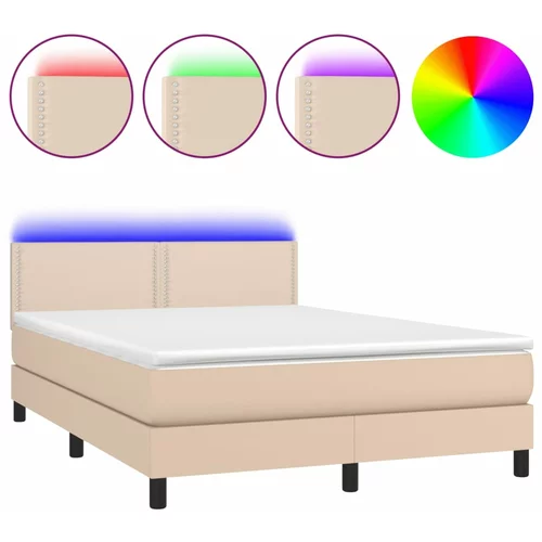 vidaXL Box spring postelja z vzmetnico LED kapučino 140x190 cm, (20896416)