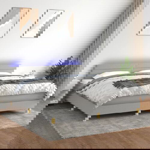  The Living Store Box spring postelja z vzmetnico LED sv. siva 180x200 cm blago - Box Spring Postelja, (21449824) Slike