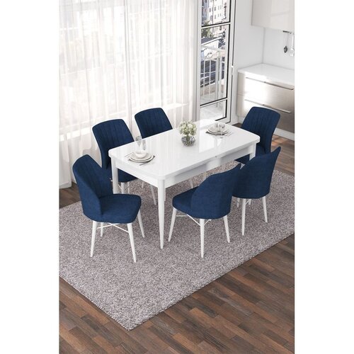 Hanah home Set Trpezarijski sto i 6 stolica Nef, plava i bijela Cene