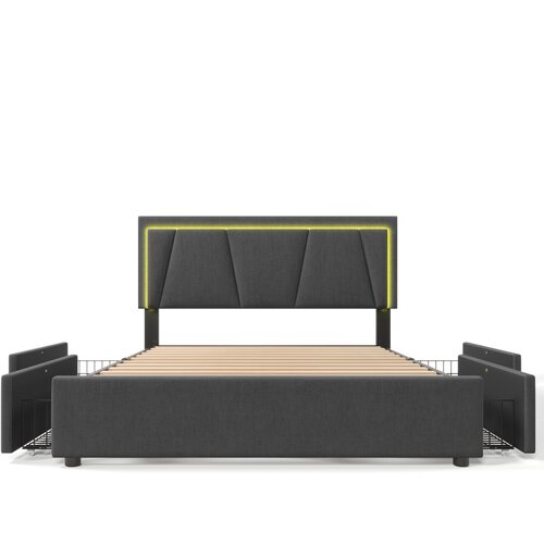 Lumor Oblazinjena postelja 160x200 cm iz lanu – z 2 predaloma, LED in letvenim dnom – siva, (22151324) Cene