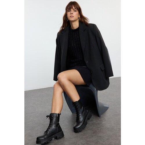  Black Zipper and Lace Detailed Short Flat Heeled Women&amp;#039;s Boots Slike