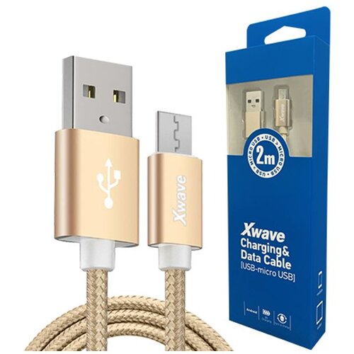 X Wave kabl USB2.0 na micro usb 2M,2A,aluminium,upleteni,zlatni Slike