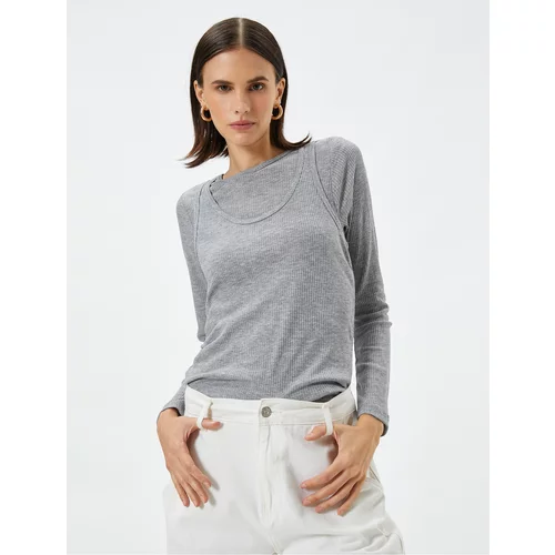 Koton Long-Sleeve T-Shirt With Crew Neck Two-Piece Look.