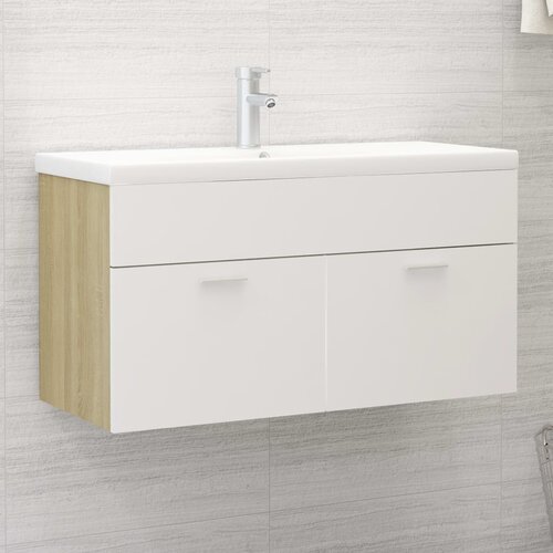VidaXL Omarica za umivalnik bela in sonoma hrast 90x38,5x46 cm Slike