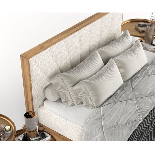 Maison de R&amp;ecirc;ve Kremno bela/v naravni barvi boxspring postelja s prostorom za shranjevanje 140x200 cm Asahi &amp;ndash; Slike