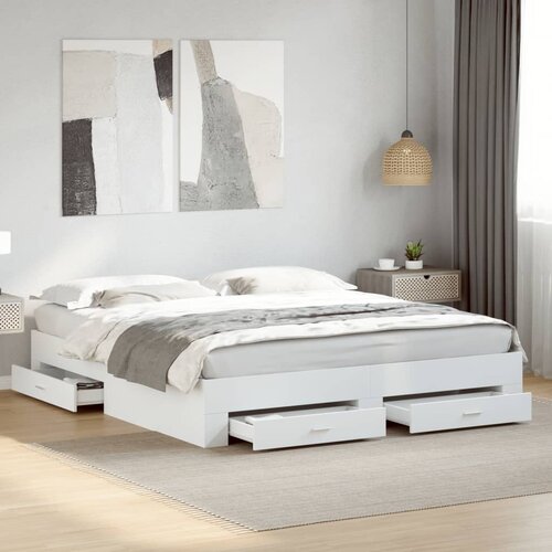 Furnova Posteljni okvir s predali bel 200x200 cm inženirski les, (21936082) Slike